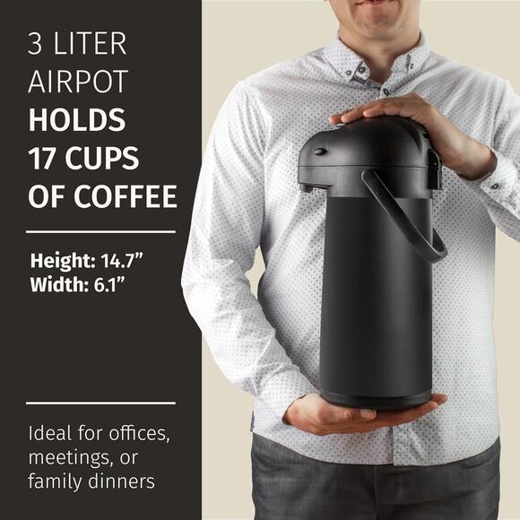 Airpot Coffee Dispenser With Pump, Black - 12 Hours Hot Water Dispenser - Picture 3 of 7